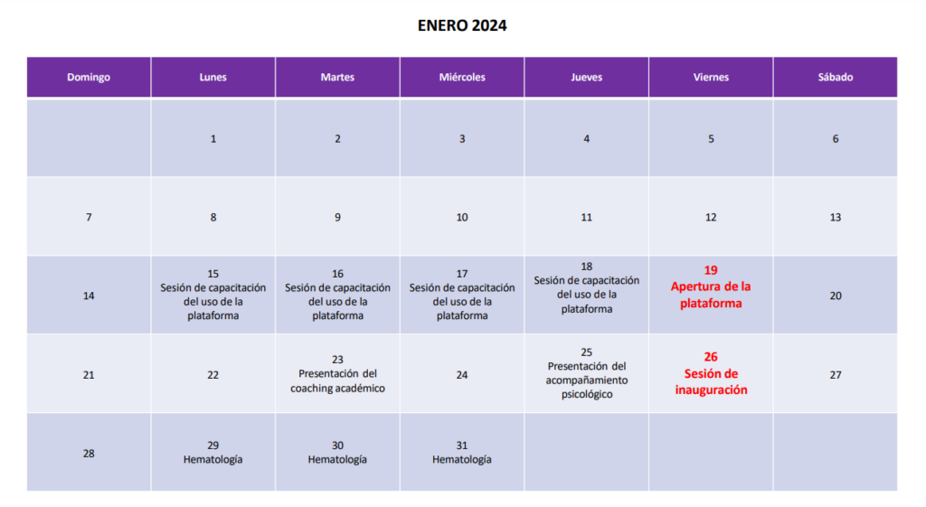 Calendario 2024 PUEP ENARM